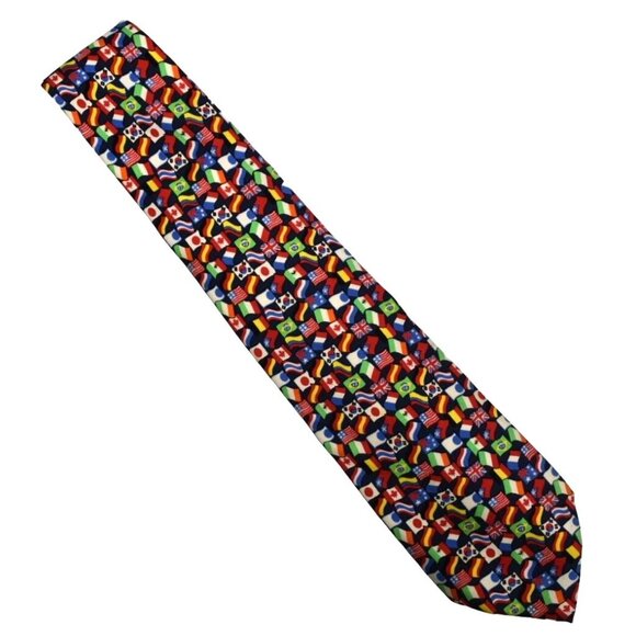 Chubb Group Silk Necktie Tie With International Flags Pattern - Picture 5 of 5